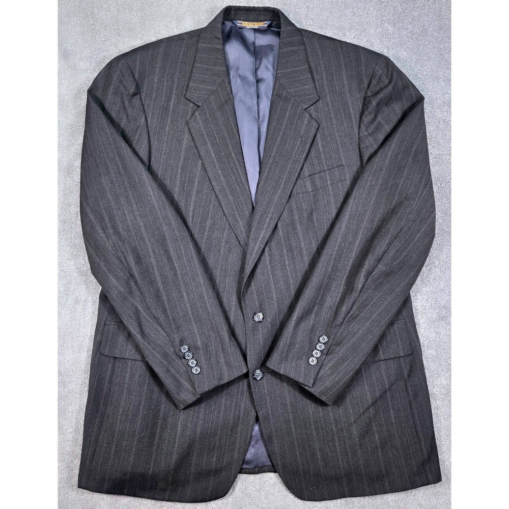 Savile Row Blazer Mens 46R(48) Charcoal Grey Pinstripe Virgin Wool Sport Coat - Picture 3 of 16